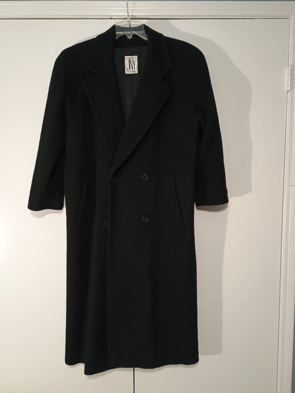 Jones New York Vintage Black 100% Virgin Wool Double Breasted Maxi Coat XL 16 18 - Picture 2 of 11